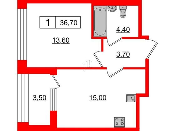 Продажа 1-комнатной квартиры 36,7 м², 1/10 этаж