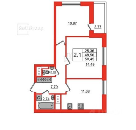 Продажа 2-комнатной квартиры 50,5 м², 10/10 этаж
