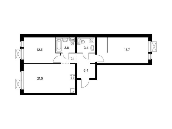 Продажа 2-комнатной квартиры 68,4 м², 2/13 этаж