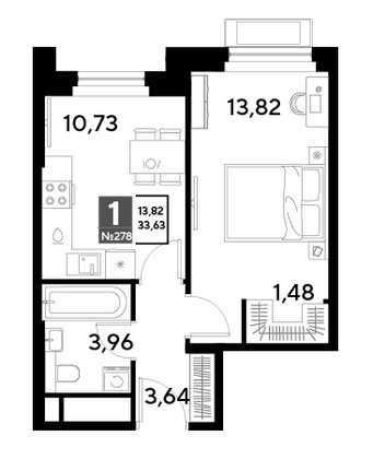 Продажа 1-комнатной квартиры 33,6 м², 25/25 этаж