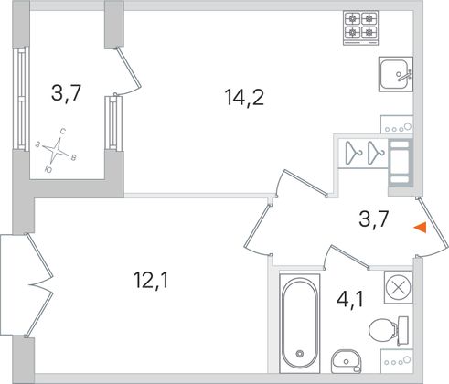 Продажа 1-комнатной квартиры 36 м², 3/4 этаж