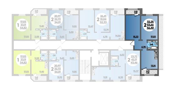 56,4 м², 2-комн. квартира, 5/8 этаж