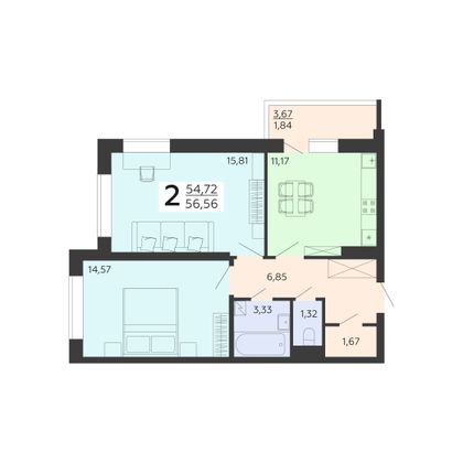 Продажа 2-комнатной квартиры 56,6 м², 18/18 этаж