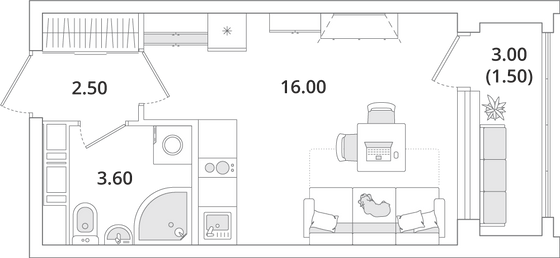 23,6 м², студия, 3/13 этаж