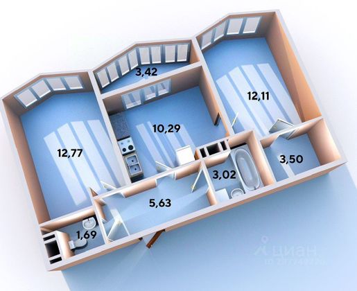 Продажа 2-комнатной квартиры 49 м², 10/12 этаж