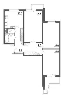 Продажа 3-комнатной квартиры 77,4 м², 4/12 этаж