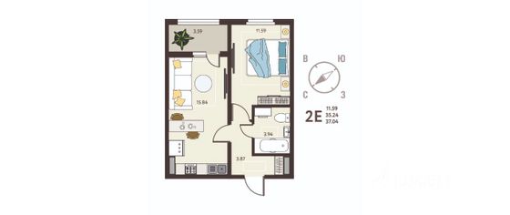 Продажа 1-комнатной квартиры 37 м², 7/18 этаж