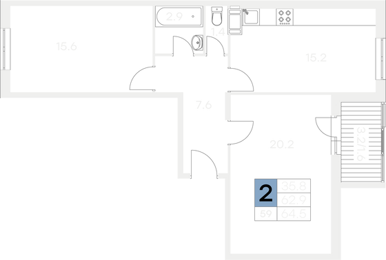 Продажа 2-комнатной квартиры 64,5 м², 2/9 этаж