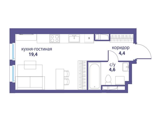 Продажа 1-комнатной квартиры 28,4 м², 10/24 этаж