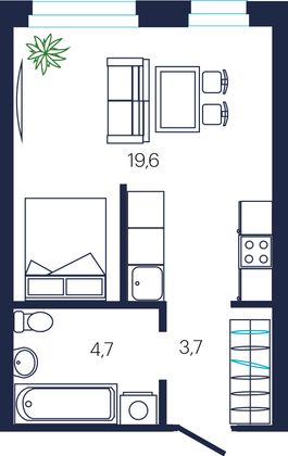 29,1 м², студия, 7/19 этаж