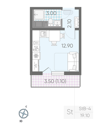 Продажа квартиры-студии 19,1 м², 20/20 этаж
