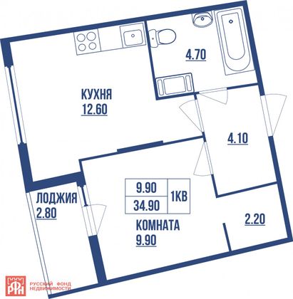 Продажа 1-комнатной квартиры 34,9 м², 18/20 этаж