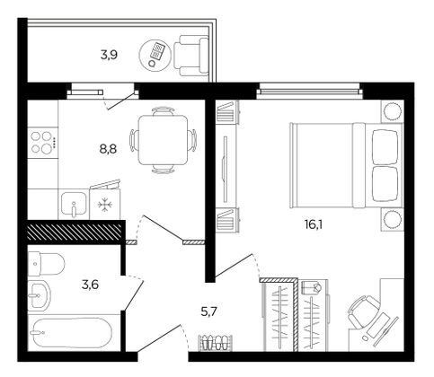 Продажа 1-комнатной квартиры 35,3 м², 2/14 этаж