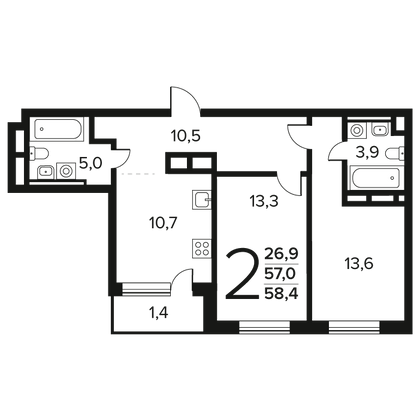 Продажа 2-комнатной квартиры 58,4 м², 5/11 этаж