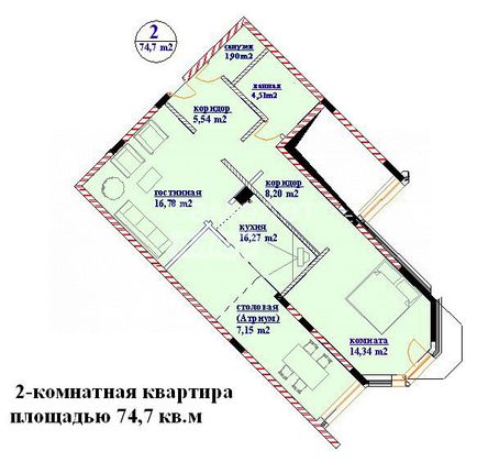 Продажа 2-комнатной квартиры 74,6 м², 5/16 этаж