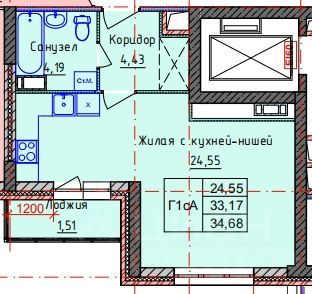 Продажа квартиры-студии 34,7 м², 8/14 этаж