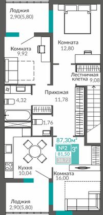 81,5 м², 3-комн. квартира, 2/10 этаж