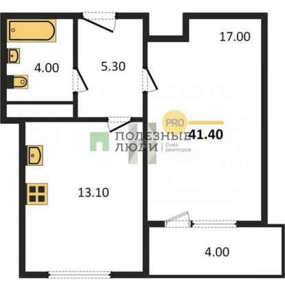 Продажа 1-комнатной квартиры 41,4 м², 11/17 этаж