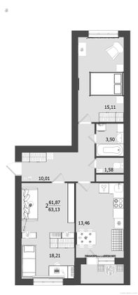 Продажа 2-комнатной квартиры 63,1 м², 9/9 этаж
