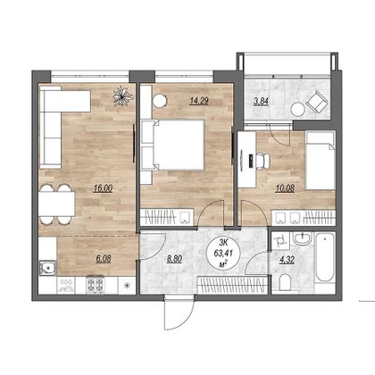 Продажа 3-комнатной квартиры 63,4 м², 7/9 этаж