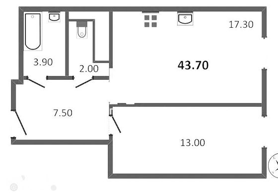 Продажа 1-комнатной квартиры 44 м², 20/22 этаж