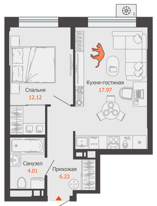 Продажа 1-комнатной квартиры 40 м², 6/7 этаж