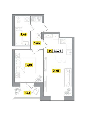 Продажа 2-комнатной квартиры 45,9 м², 5 этаж