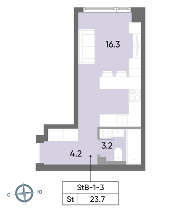 Продажа квартиры-студии 23,7 м², 3/52 этаж