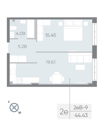 Продажа 1-комнатной квартиры 44,4 м², 1/8 этаж