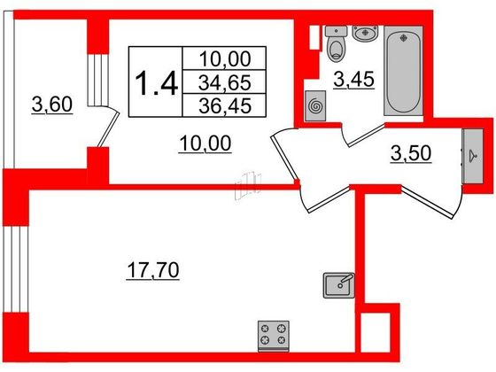 Продажа 1-комнатной квартиры 34,7 м², 4/4 этаж