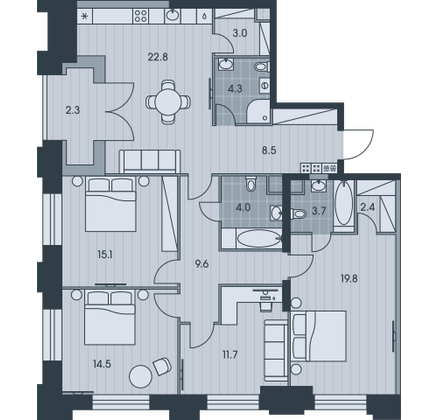 122,7 м², 5-комн. квартира, 34/34 этаж