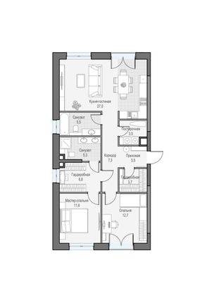 Продажа 3-комнатной квартиры 87,2 м², 26/28 этаж