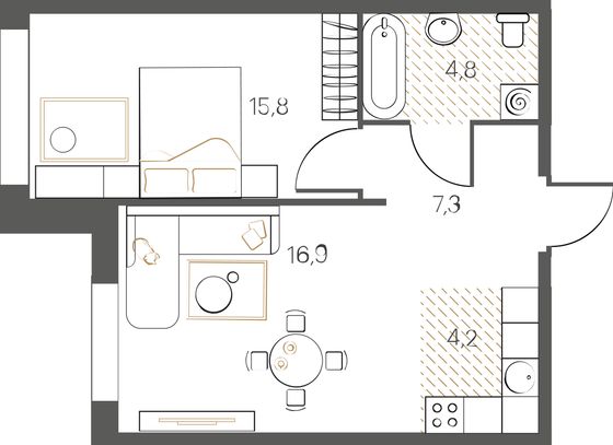 49 м², своб. планировка, 6/10 этаж