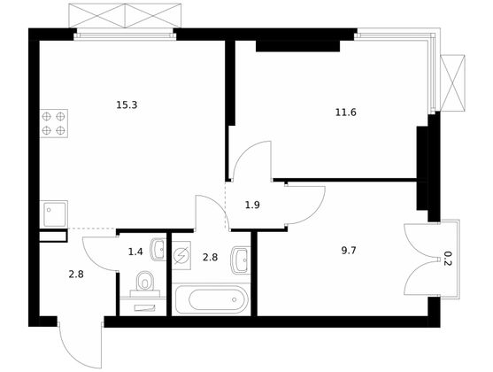 Продажа 2-комнатной квартиры 45,7 м², 6/33 этаж