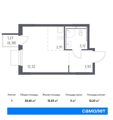 22,6 м², студия, 16/16 этаж