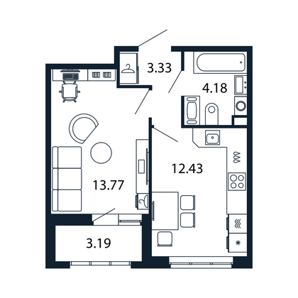 Продажа 1-комнатной квартиры 33,2 м², 2/13 этаж