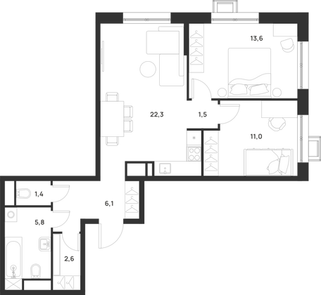 Продажа 2-комнатной квартиры 64,3 м², 10/17 этаж