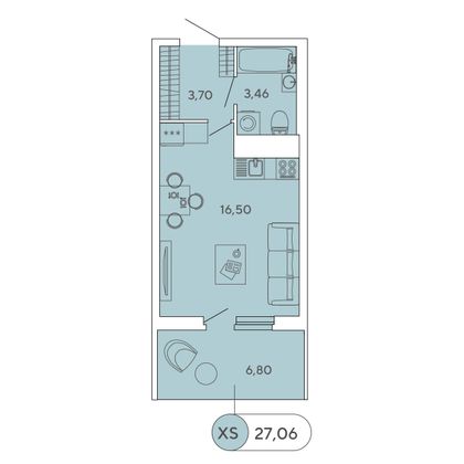 27,1 м², студия, 3/12 этаж