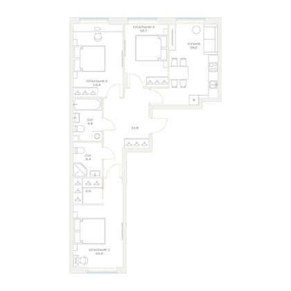 Продажа 3-комнатной квартиры 79,1 м², 2/23 этаж