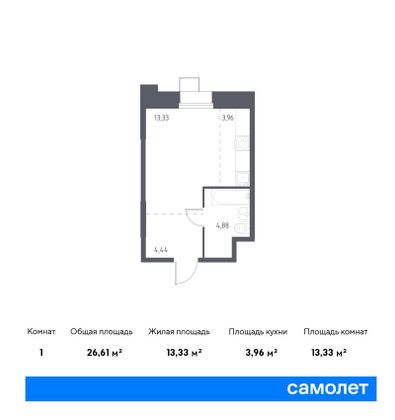 26,6 м², студия, 2/23 этаж