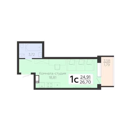 Продажа 1-комнатной квартиры 26,7 м², 16/21 этаж