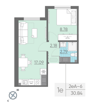 Продажа 1-комнатной квартиры 30,8 м², 14/16 этаж