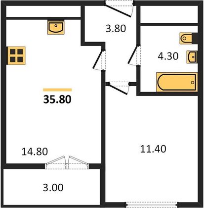 Продажа 1-комнатной квартиры 35,8 м², 25/25 этаж
