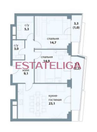 Продажа 2-комнатной квартиры 80,7 м², 24/25 этаж