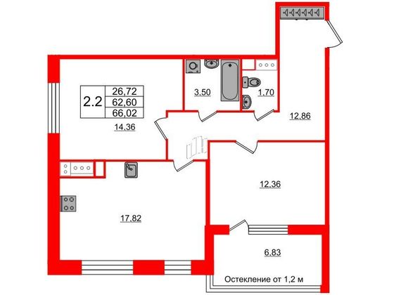 Продажа 2-комнатной квартиры 62,6 м², 2/10 этаж