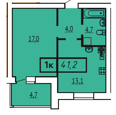 Продажа 1-комнатной квартиры 41,2 м², 2/9 этаж