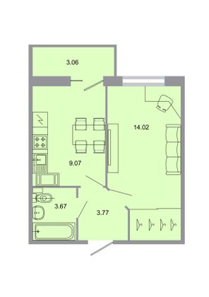 30,8 м², 1-комн. квартира, 15/20 этаж