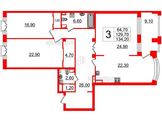 Продажа 2-комнатной квартиры 129,7 м², 4/7 этаж