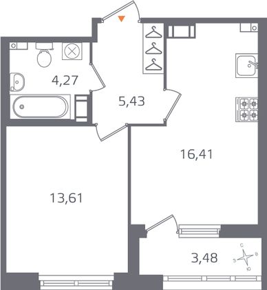 Продажа 1-комнатной квартиры 41,5 м², 10/16 этаж