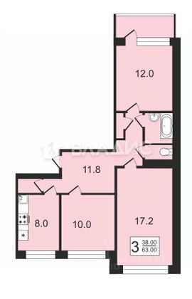Продажа 3-комнатной квартиры 63 м², 6/9 этаж